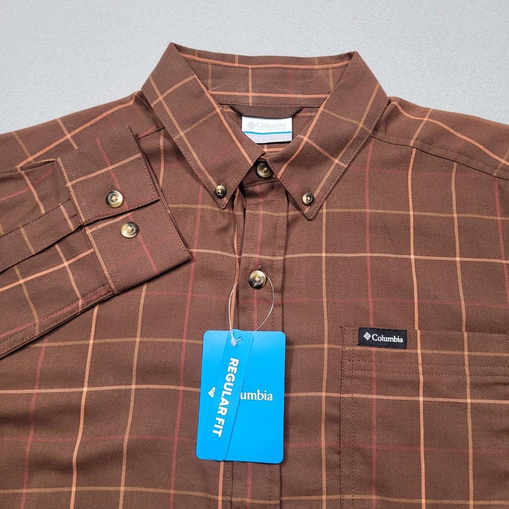 Columbia Mens Plaid Long Sleeve Button Down Shirt Brown Small Regular Fit
